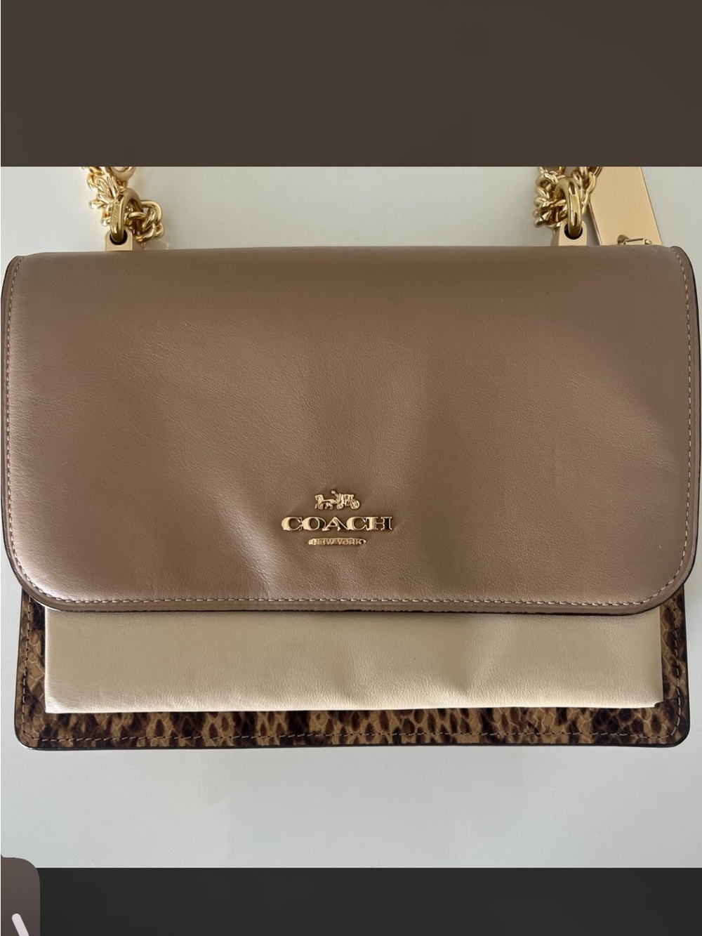 Coach Klare Leather Chain crossbody bag with Leopard Trim - Picture 3 of 7